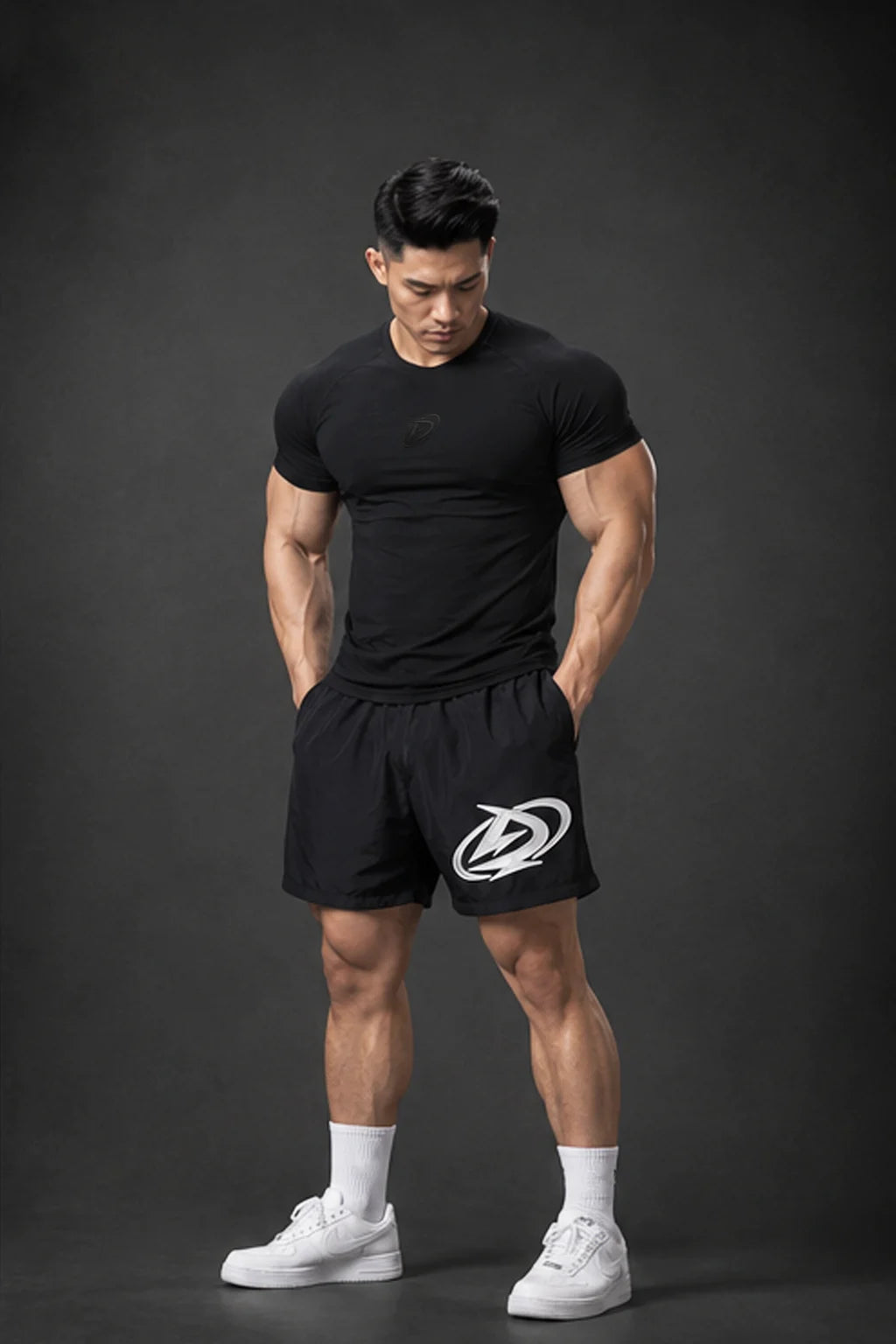 BLACK sports T-shirt Degrey BIG Compressor Tee embroidered with logo