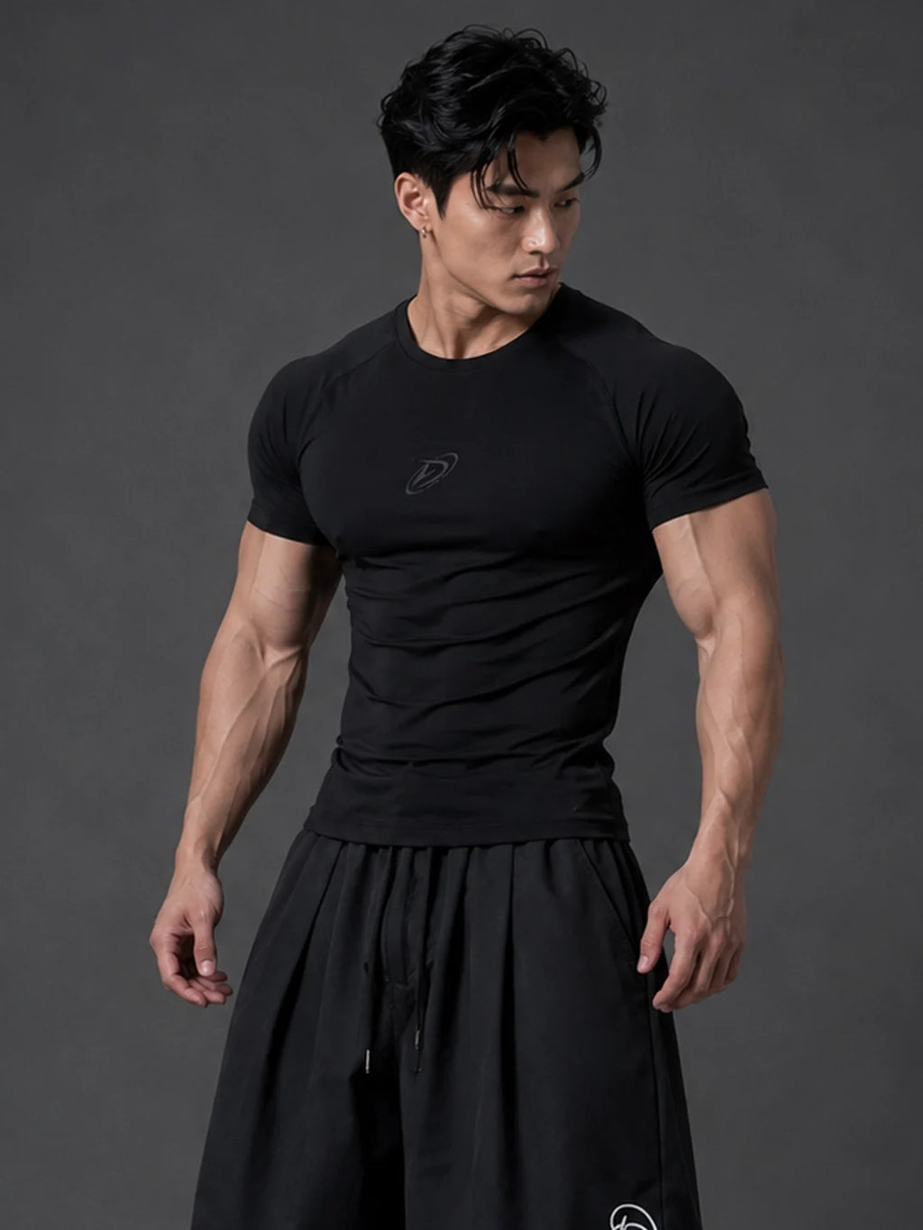 BLACK sports T-shirt Degrey BIG Compressor Tee embroidered with logo