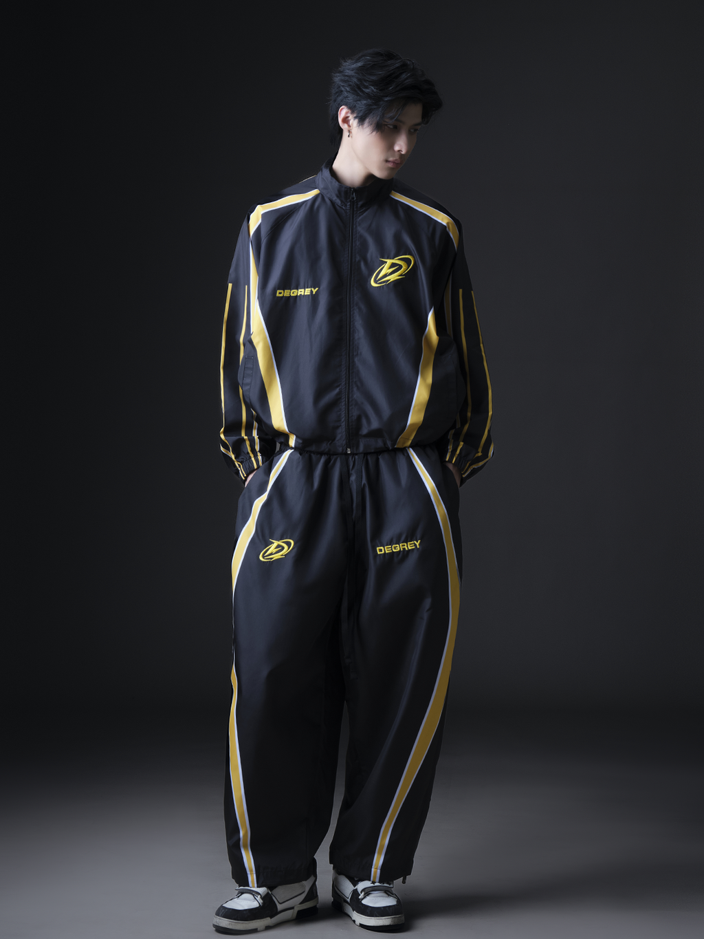 Jacket Degrey BLACK YELLOW WITH ATHLETE LOGO sports parachute jacket