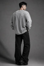 Oversize WAX GREY long-sleeved T-shirt with Degrey logo embroidery