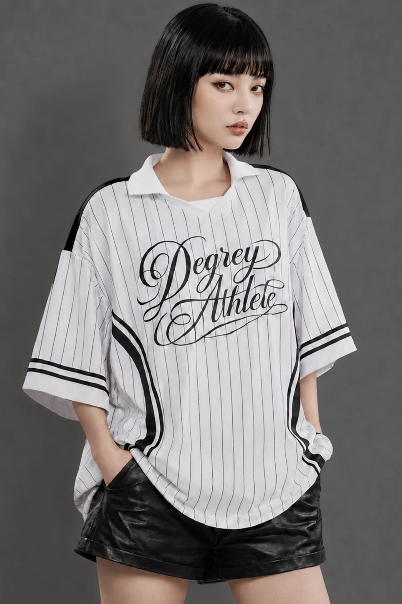 White Polo shirt with BLACK stripes Degrey