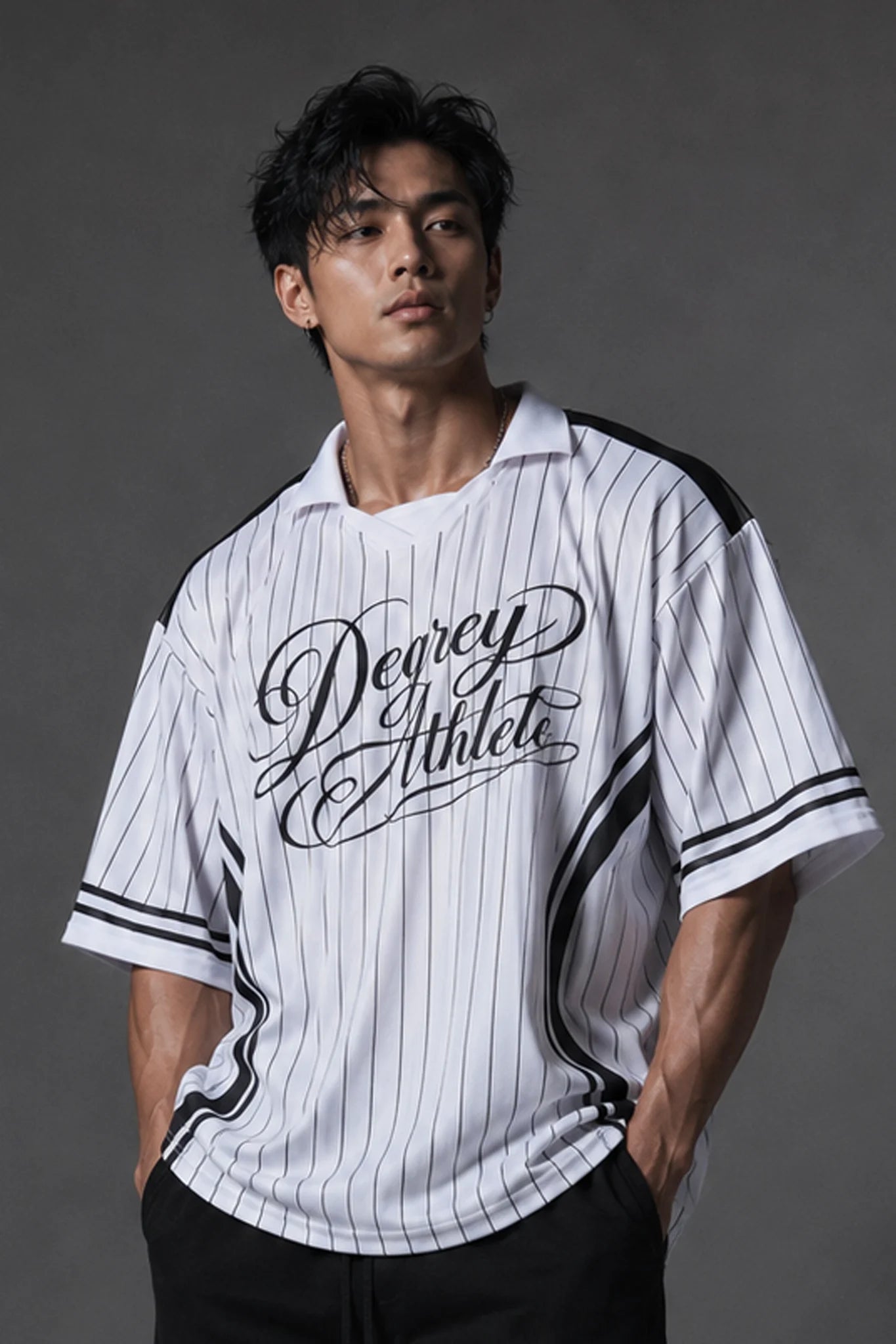 White Polo shirt with BLACK stripes Degrey