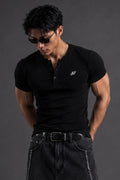 Rib Henley Black T-Shirt