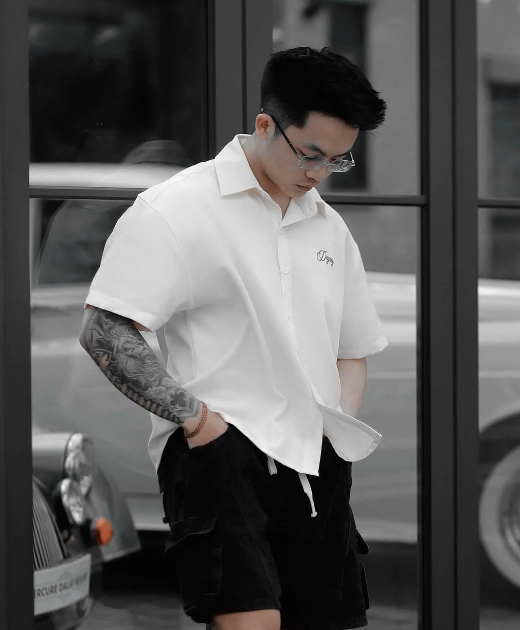 DEGREY White Embroidered Oversize Shirt Streetwear Fitness
