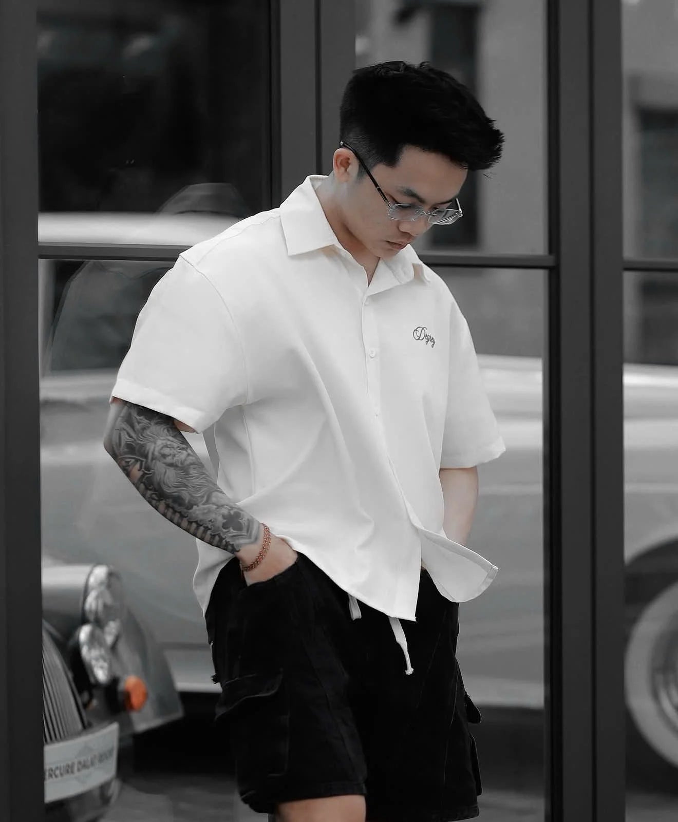 DEGREY White Embroidered Oversize Shirt Streetwear Fitness
