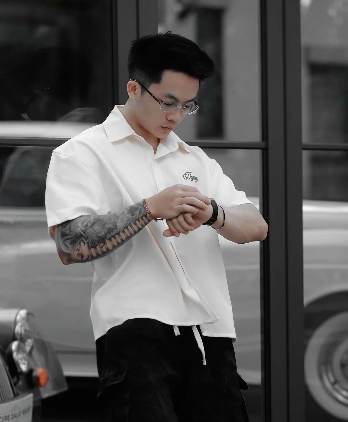DEGREY White Embroidered Oversize Shirt Streetwear Fitness