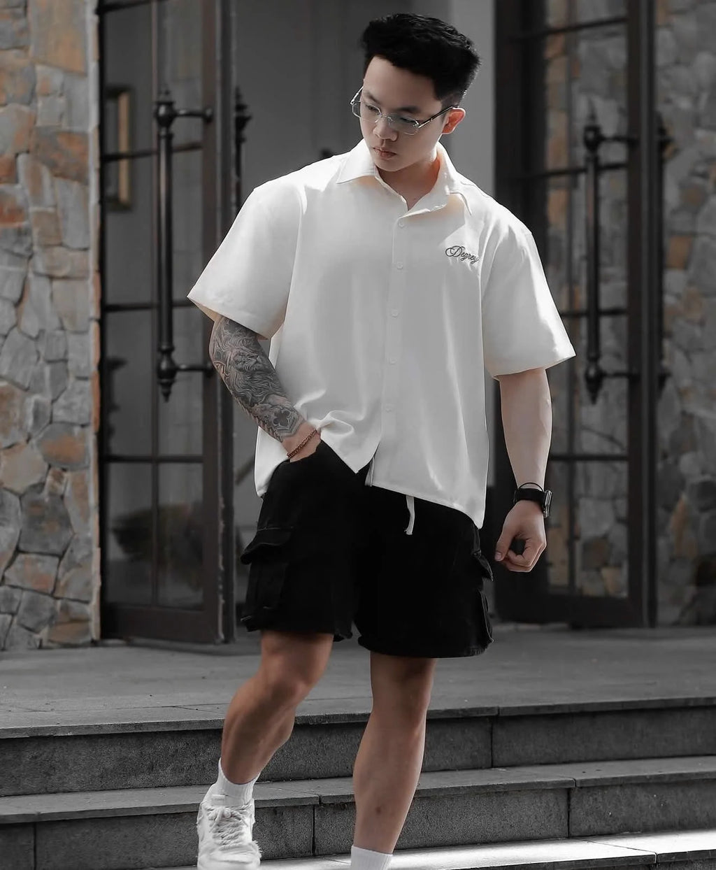 DEGREY White Embroidered Oversize Shirt Streetwear Fitness