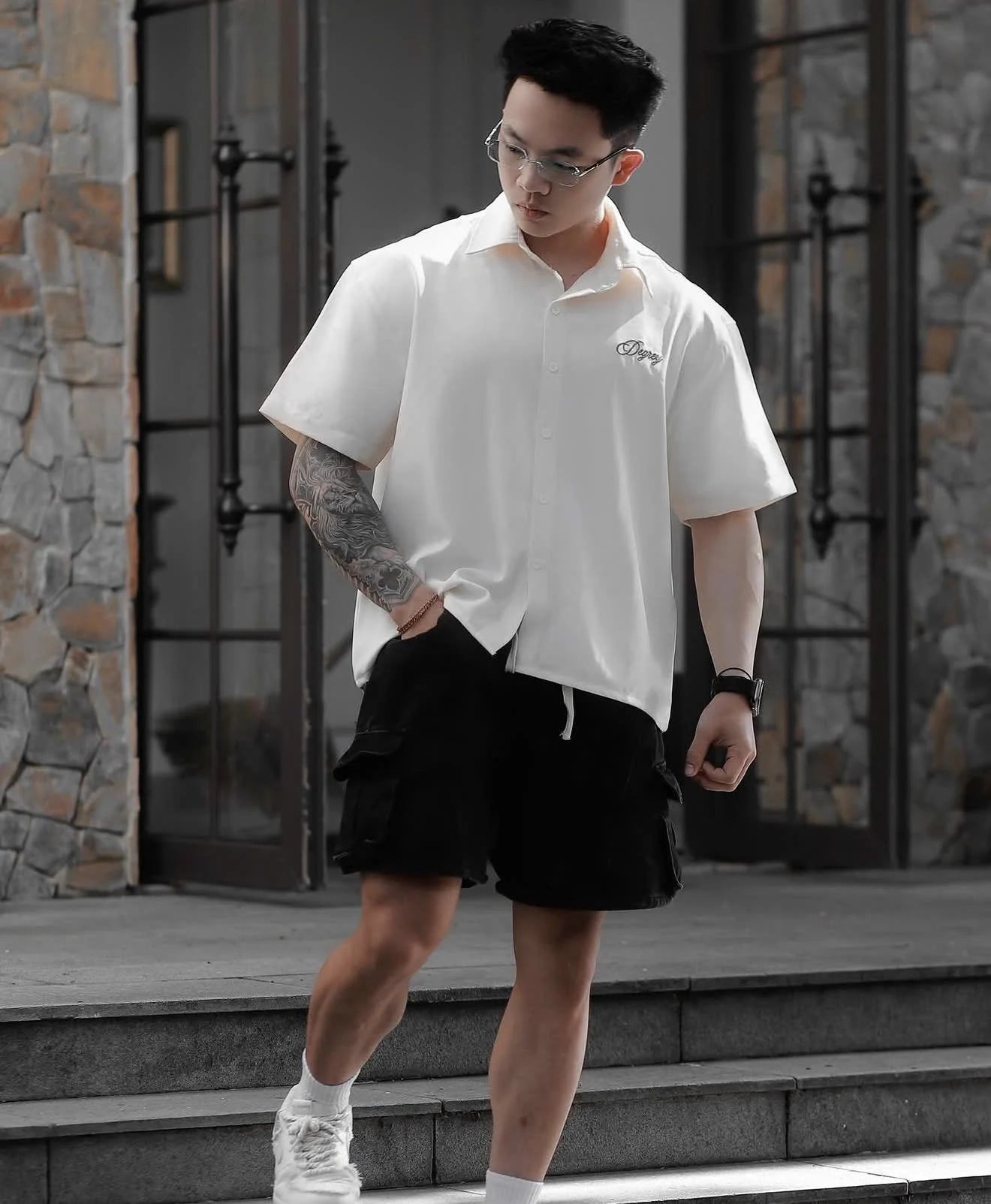 DEGREY White Embroidered Oversize Shirt Streetwear Fitness