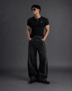 Rib Henley Black T-Shirt