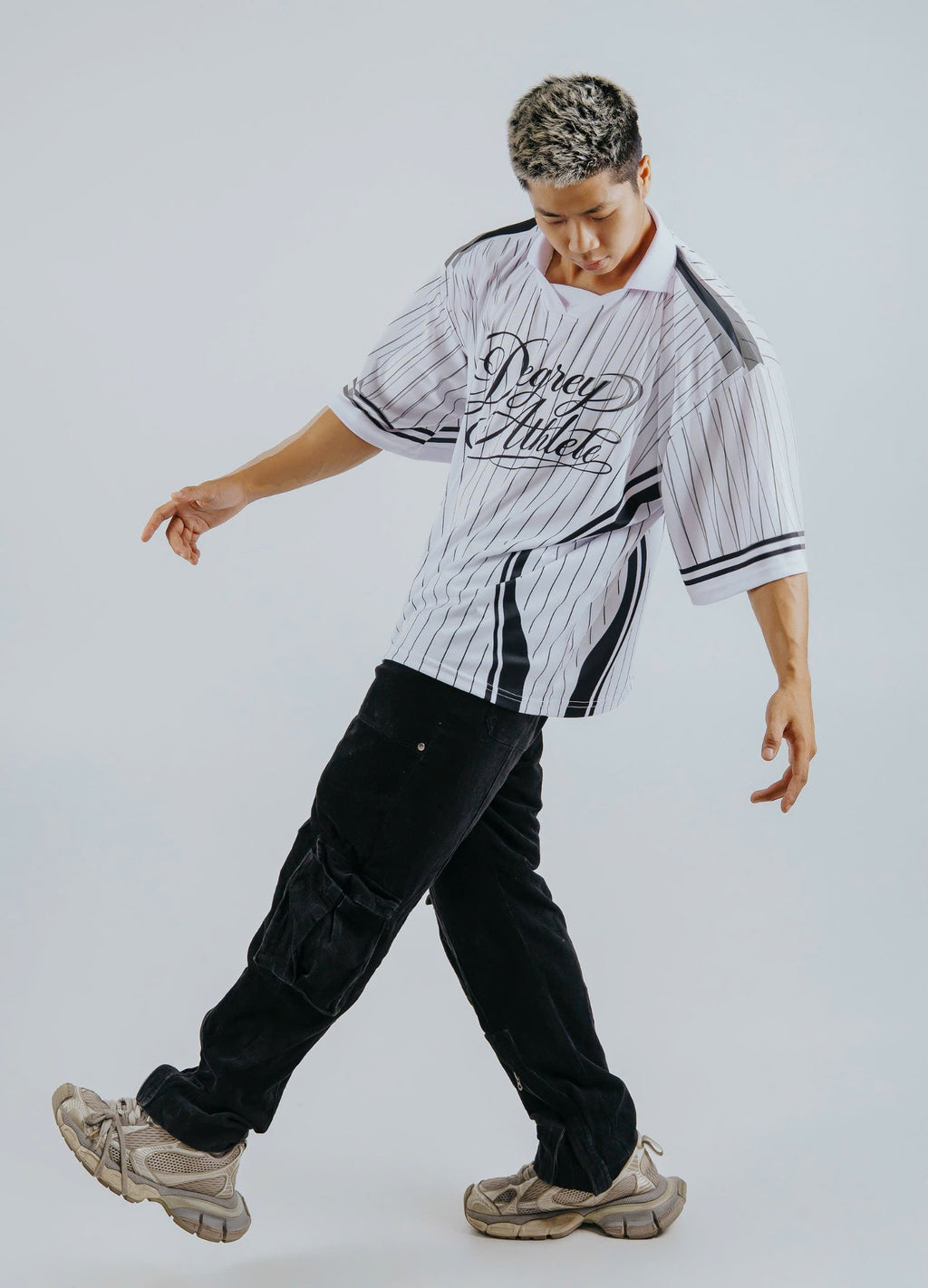White Polo shirt with BLACK stripes Degrey
