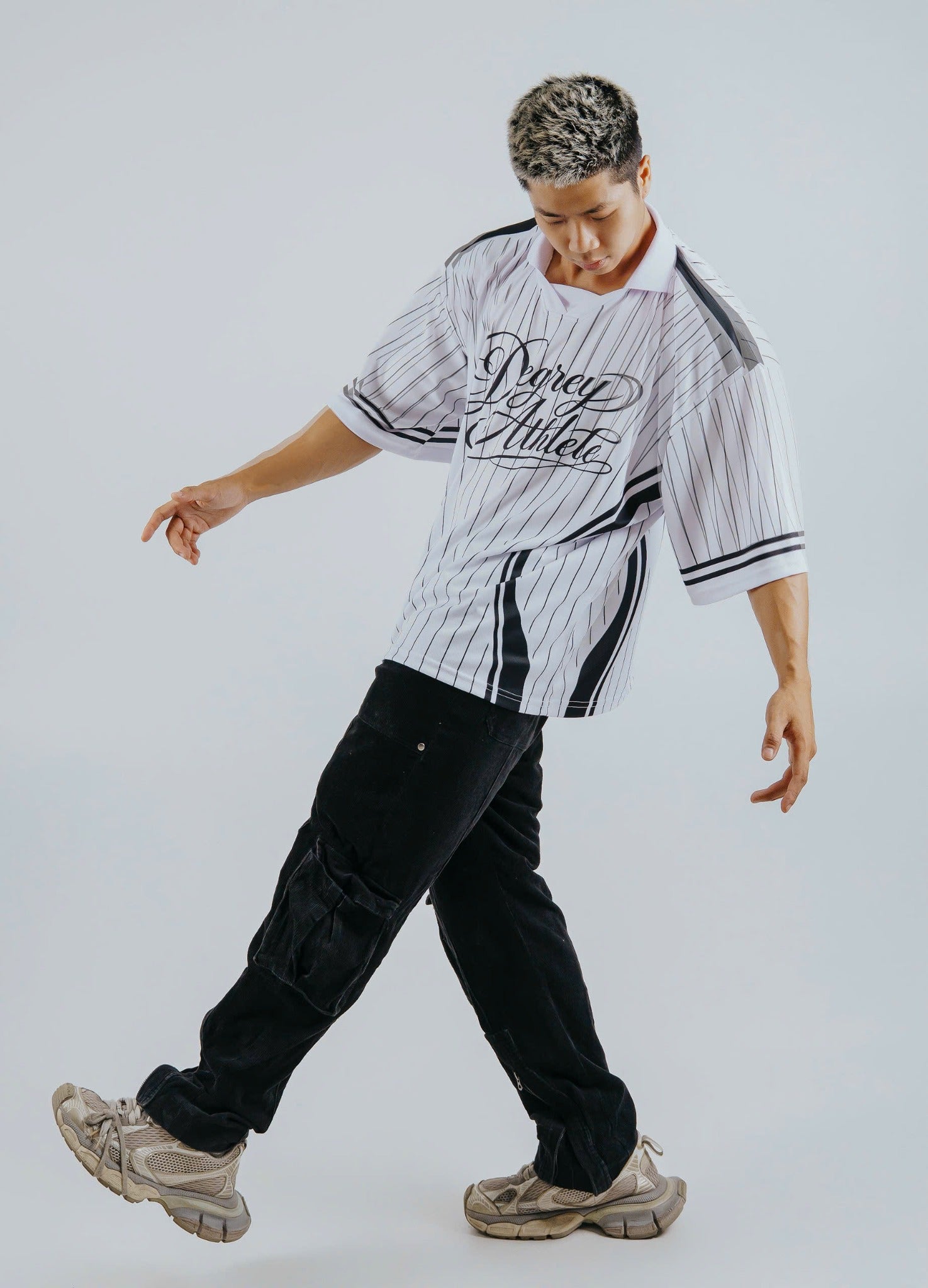 White Polo shirt with BLACK stripes Degrey