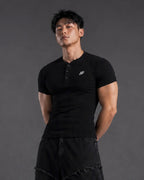 Rib Henley Black T-Shirt